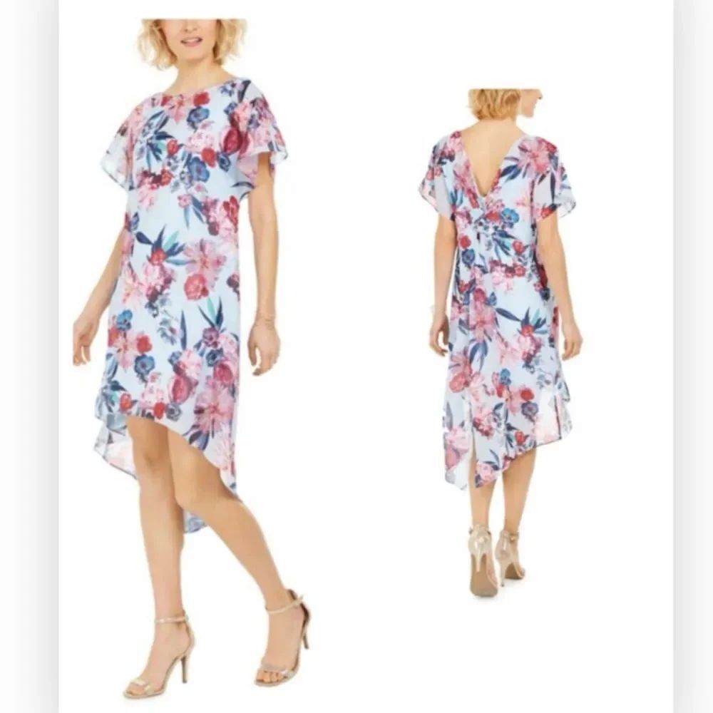 ADRIANNA PAPELL Womens Jewel Neck Tea-Length Hi-Lo Dress